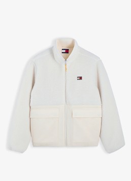 Tommy Hilfiger Heren Teddy jas met logoborduring in de kleur Creme