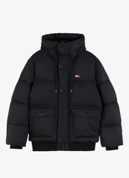 Tommy Hilfiger Heren Puffer jas met opbergbare capuchon in de kleur Zwart