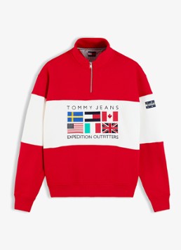 Tommy Hilfiger Heren Sweater met halve rits en logoborduring in de kleur Rood