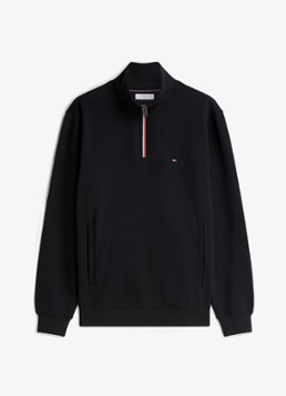 Tommy Hilfiger Heren Sweater met halve rits in de kleur Zwart