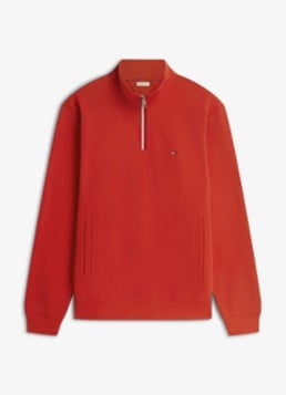 Tommy Hilfiger Heren Sweater met halve rits in de kleur Rood