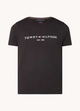 Tommy Hilfiger Heren T-shirt met logoborduring en ronde hals in de kleur Zwart