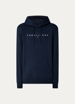 Tommy Hilfiger Heren Linear Logo Embroidery Kangaroo Pocket Hoody in de kleur Donkerblauw