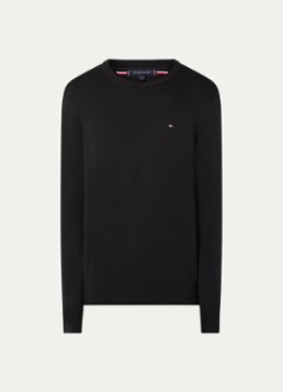 Tommy Hilfiger Heren Essential fijngebreide pullover met logo in de kleur Zwart