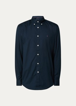Tommy Hilfiger Heren TH Flex regular fit overhemd met logo in de kleur Indigo