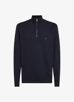 Tommy Hilfiger Heren Sweater met halve rits en logoborduring in de kleur Donkerblauw