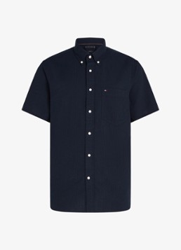 Tommy Hilfiger Heren Seersucker regular fit overhemd met borstzak in de kleur Blauw