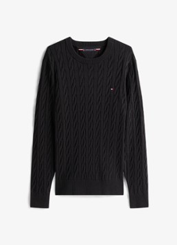 Tommy Hilfiger Heren Flag Embroidery Cable Knit Jumper in de kleur Zwart