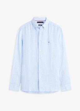 Tommy Hilfiger Heren Regular fit overhemd van linnen met streepprint in de kleur Cloudy Blue / Stripe-0A5 / Lichtblauw