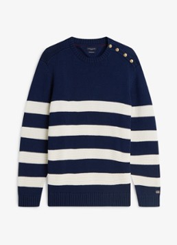 Tommy Hilfiger Heren Grofgebreide trui met streepprint in de kleur Donkerblauw