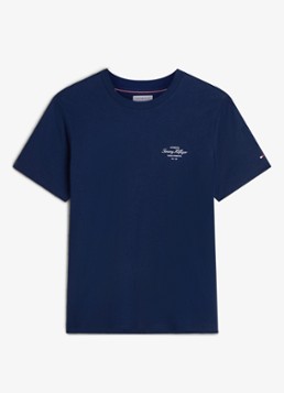 Tommy Hilfiger Heren T-shirt met logo- en backprint in de kleur Donkerblauw