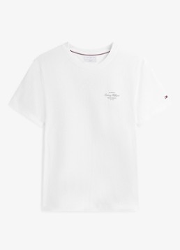 Tommy Hilfiger Heren T-shirt met logo- en backprint in de kleur Wit