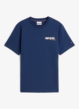 Tommy Hilfiger Heren T-shirt met logo- en backprint in de kleur Donkerblauw