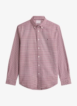 Tommy Hilfiger Heren Heritage regular fit overhemd met ruitdessin en logoborduring in de kleur Burgundy / Check-0QJ