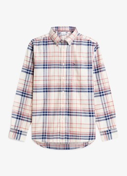 Tommy Hilfiger Heren Regular fit overhemd van katoen met ruitdessin in de kleur Ivoor
