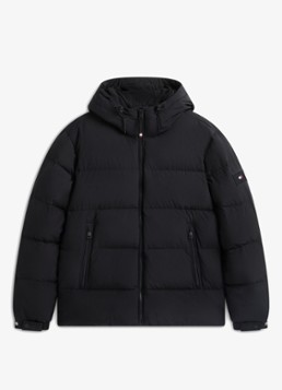Tommy Hilfiger Heren Puffer jas met donsvulling en capuchon in de kleur Zwart