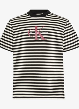 Calvin Klein Heren T-shirt met streepprint en logo in de kleur Zwart