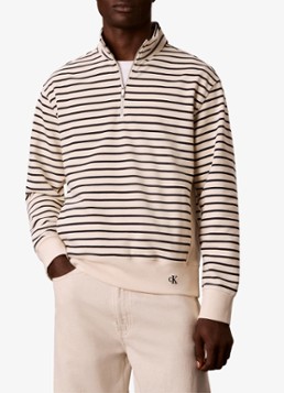 Calvin Klein Heren Sweater met halve rits en streepprint in de kleur Gebroken wit