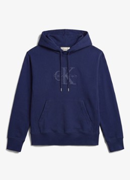 Calvin Klein Heren Hoodie met kangoeroezak en logoprint in de kleur Donkerblauw