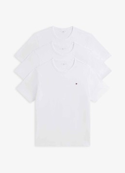 Tommy Hilfiger Heren T-shirt met logo in 3-pack in de kleur Wit