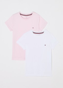 Tommy Hilfiger Meisjes T-shirt met logo in 2-pack in de kleur Lichtroze