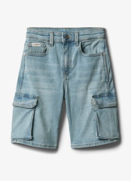 Calvin Klein Jongens Straight leg korte broek van denim met klepzakken in de kleur Indigo
