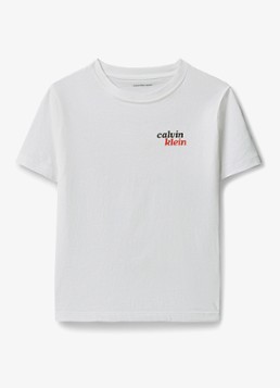 Calvin Klein Jongens T-shirt met logo- en backprint in de kleur Wit