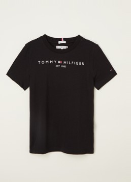 Tommy Hilfiger Jongens T-shirt met logoprint in de kleur Zwart