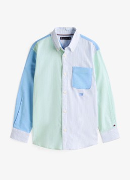 Tommy Hilfiger Jongens Oxford overhemd met colour blocking in de kleur Blauw