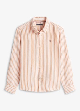 Tommy Hilfiger Jongens Overhemd in linnenblend met streepprint in de kleur Oranje