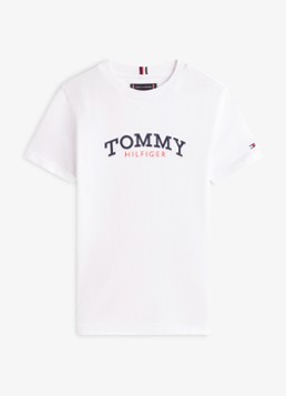 Tommy Hilfiger Jongens T-shirt met logo in de kleur Wit