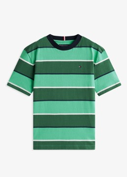 Tommy Hilfiger Meisjes T-shirt met streepprint en logo in de kleur Groen