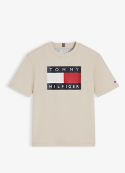 Tommy Hilfiger Jongens T-shirt met logoprint in de kleur Beige