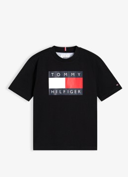 Tommy Hilfiger Jongens T-shirt met logoprint in de kleur Zwart