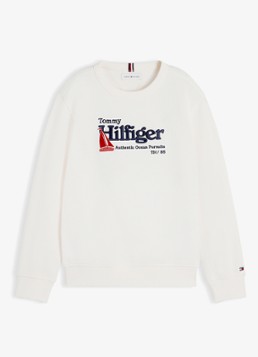 Tommy Hilfiger Jongens Sweater met logoborduring in de kleur Wit