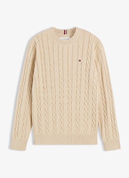 Tommy Hilfiger Jongens Essential Cable Knit Jumper in de kleur Gentle Gold Htr-AFO / Geel