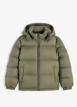Tommy Hilfiger Jongens Essential puffer jas met capuchon in de kleur Ghost Fern-PLI