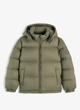 Tommy Hilfiger Jongens Essential puffer jas met capuchon in de kleur Ghost Fern-PLI