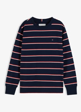 Tommy Hilfiger Meisjes Longsleeve met streepdessin en logo in de kleur Donkerblauw