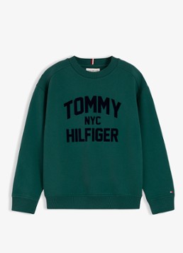 Tommy Hilfiger Jongens Sweater met logoborduring in de kleur Donkergroen
