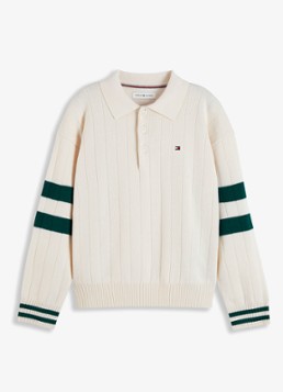 Tommy Hilfiger Jongens Trui met polokraag en logo in de kleur Ivoor