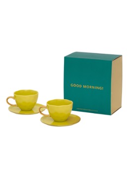 Urban Nature Culture Good Morning mok met schotel set van 4 in giftbox Lichtgeel - Deal