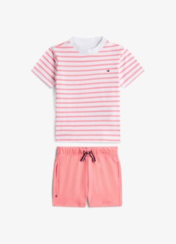 Tommy Hilfiger Jongens Set van t-shirt en korte broek met streepprint 2-delig in de kleur Perzikroze