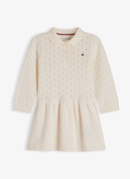 Tommy Hilfiger Meisjes Jurk met logoborduring in de kleur Ivoor