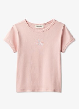 Calvin Klein Meisjes T-shirt met ribstructuur en logo in de kleur Roze