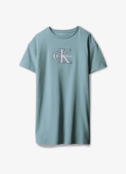 Calvin Klein Meisjes T-Shirt jurk met logoborduring in de kleur Blauwgrijs