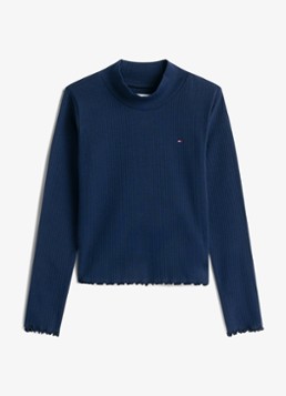 Tommy Hilfiger Meisjes Longsleeve top met logoborduring in de kleur Donkerblauw