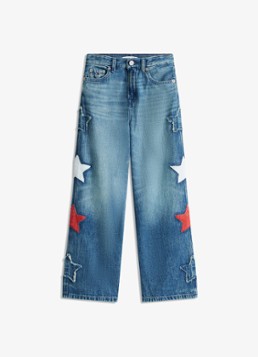 Tommy Hilfiger Meisjes Wide leg jeans met borduring in de kleur Indigo
