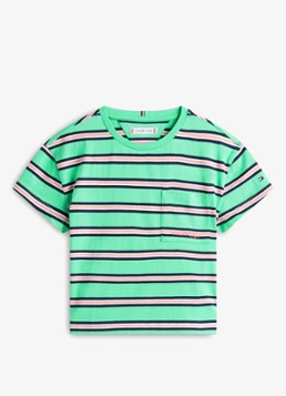 Tommy Hilfiger Meisjes T-shirt met streepprint en borstzak in de kleur Groen
