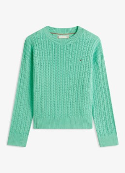 Tommy Hilfiger Meisjes Kabelgebreide trui met logoborduring in de kleur Groen